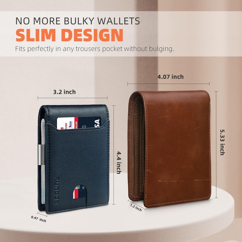 RUNBOX Money Clip Wallets for Men,Slim Leather Mens Bifold Wallet,RFID Blocking Front Pocket Wallet,Thin Credit Card Holder with Gift Box - Image 4